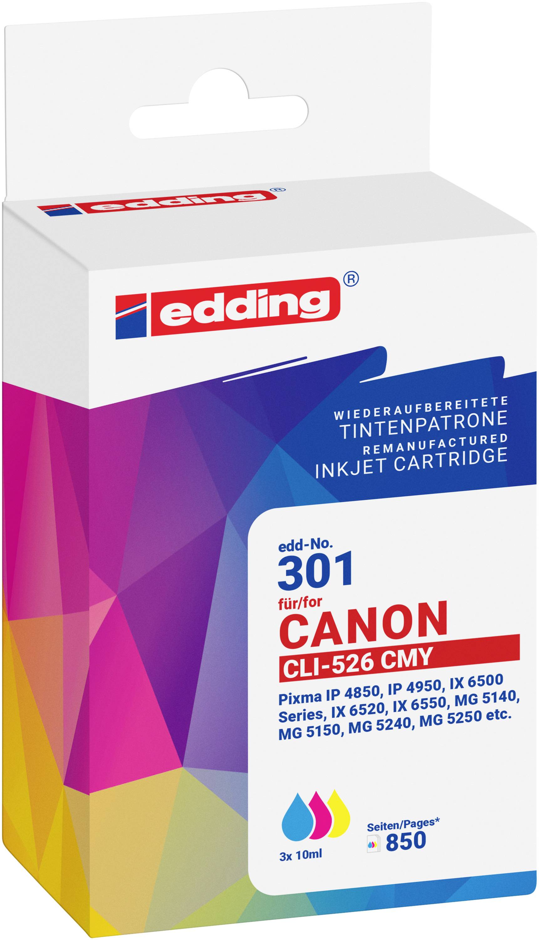 Edding Druckerpatrone ersetzt Canon CLI-526CMY Kompatibel Kombi-Pack Cyan, Magenta, Gelb EDD-301 18-301-01