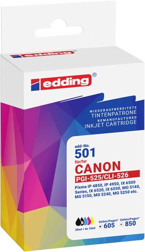 Edding Druckerpatrone ersetzt Canon PGI-525+CLI-526 MP Kompatibel Kombi-Pack Schwarz, Cyan, Magenta