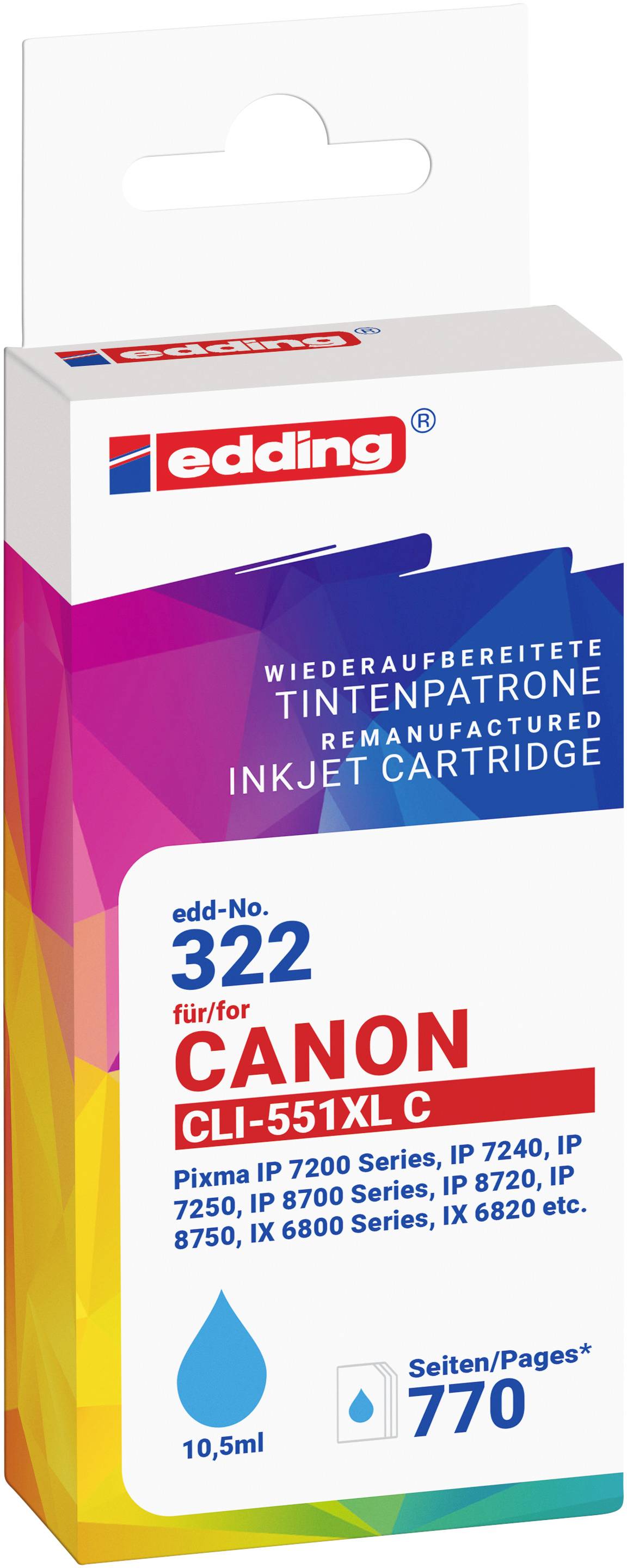 Edding Druckerpatrone ersetzt Canon CLI-551XL Kompatibel Cyan EDD-322 18-322-01