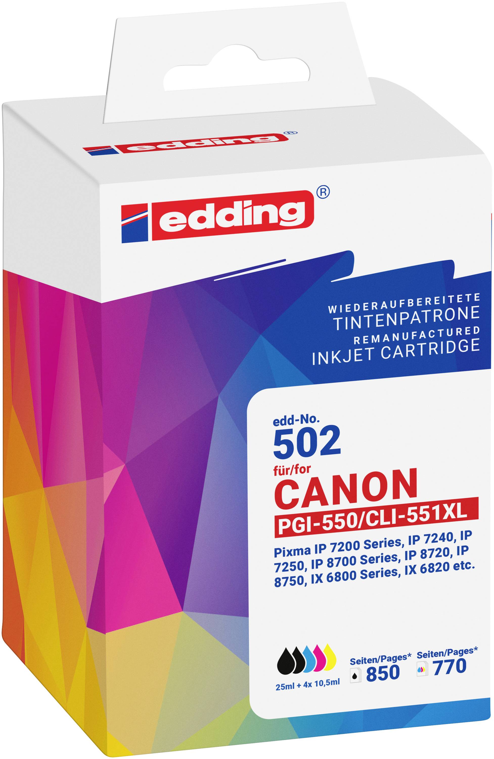 Edding Druckerpatrone ersetzt Canon PGI-550XL+CLI-551XL Kompatibel Kombi-Pack Schwarz, Photo Schwarz, Cyan, Magenta, Gelb EDD-502