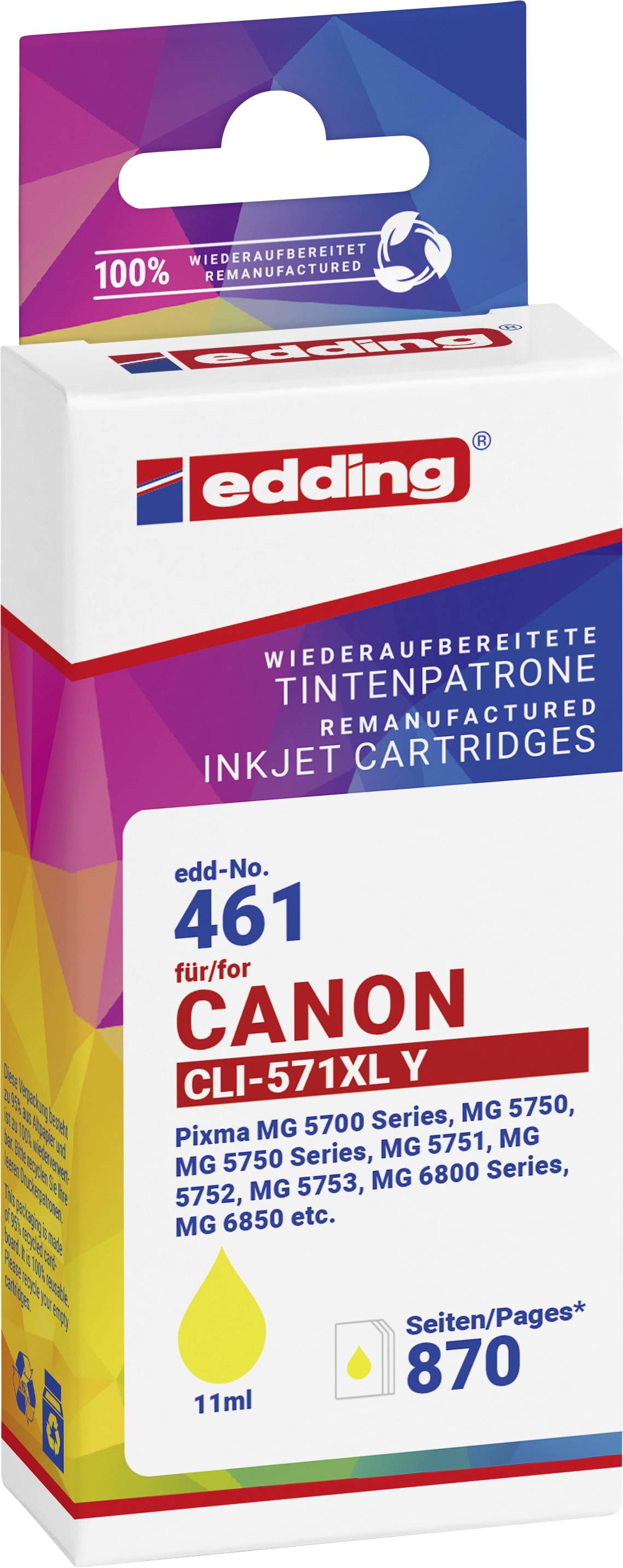 Edding Druckerpatrone ersetzt Canon CLI-571XL Kompatibel Gelb EDD-461 18-461-01