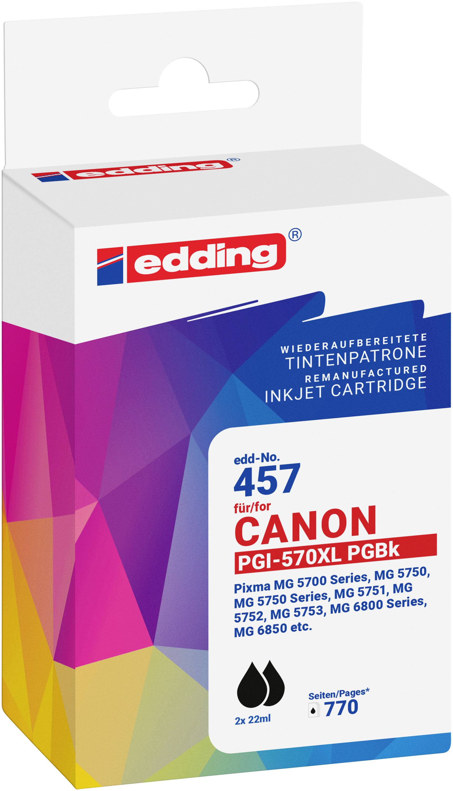 Edding Druckerpatrone ersetzt Canon PGI-570XL Doppelpack Kompatibel 2er-Pack Schwarz EDD-457 18-457-01