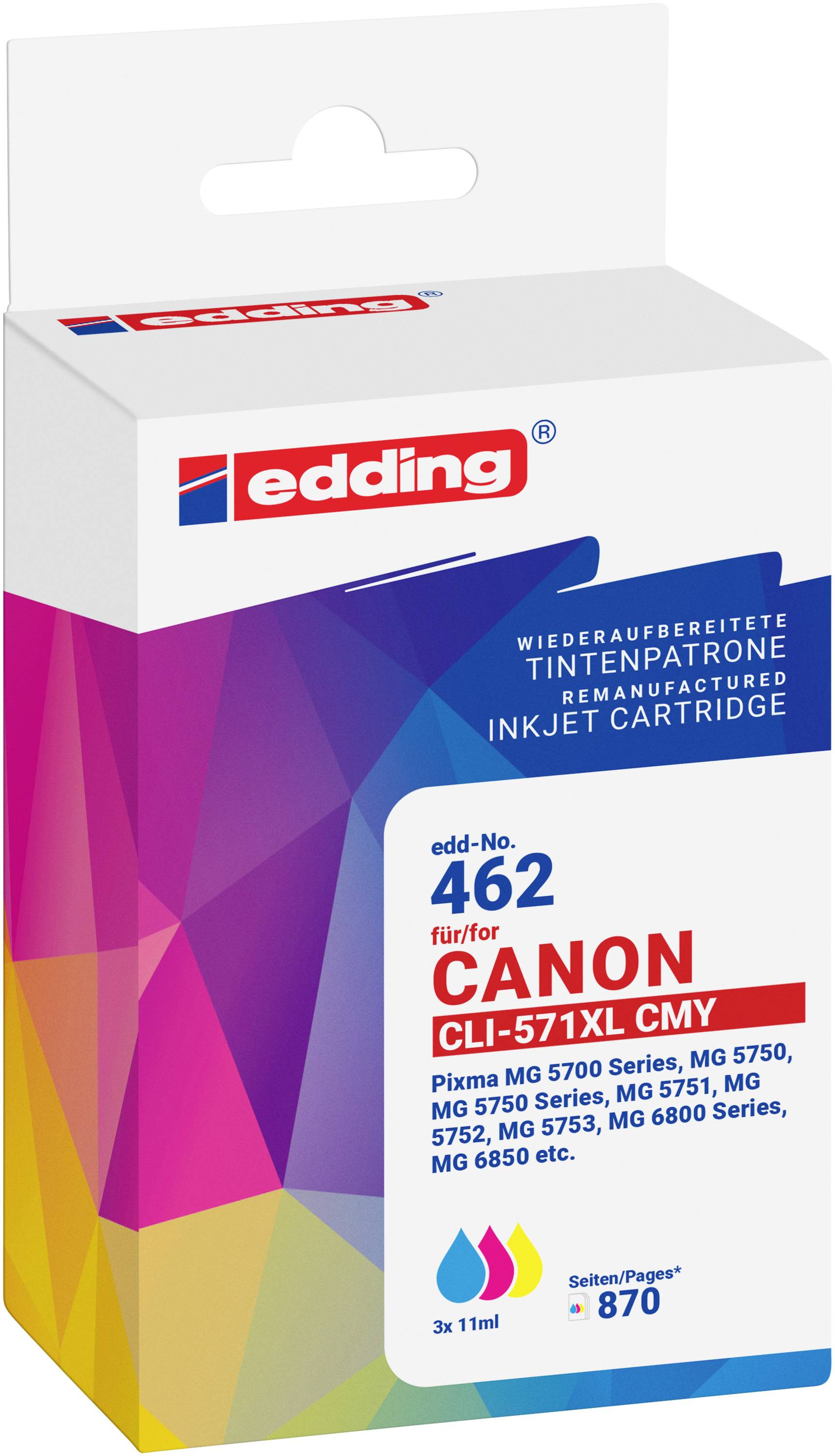 Edding Druckerpatrone ersetzt Canon CLI-571XL CMY Kompatibel Kombi-Pack Cyan, Magenta, Gelb EDD-462 18-462-01