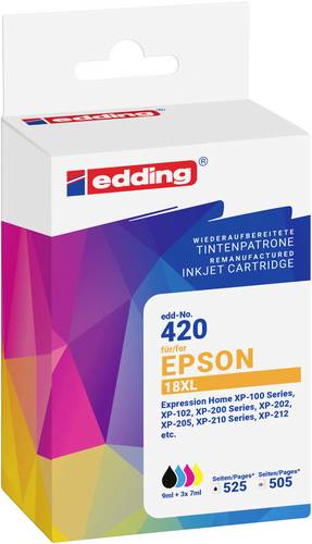 Edding Druckerpatrone ersetzt Epson T18XL Multipack 4 Kompatibel Kombi-Pack Schwarz, Cyan, Magenta