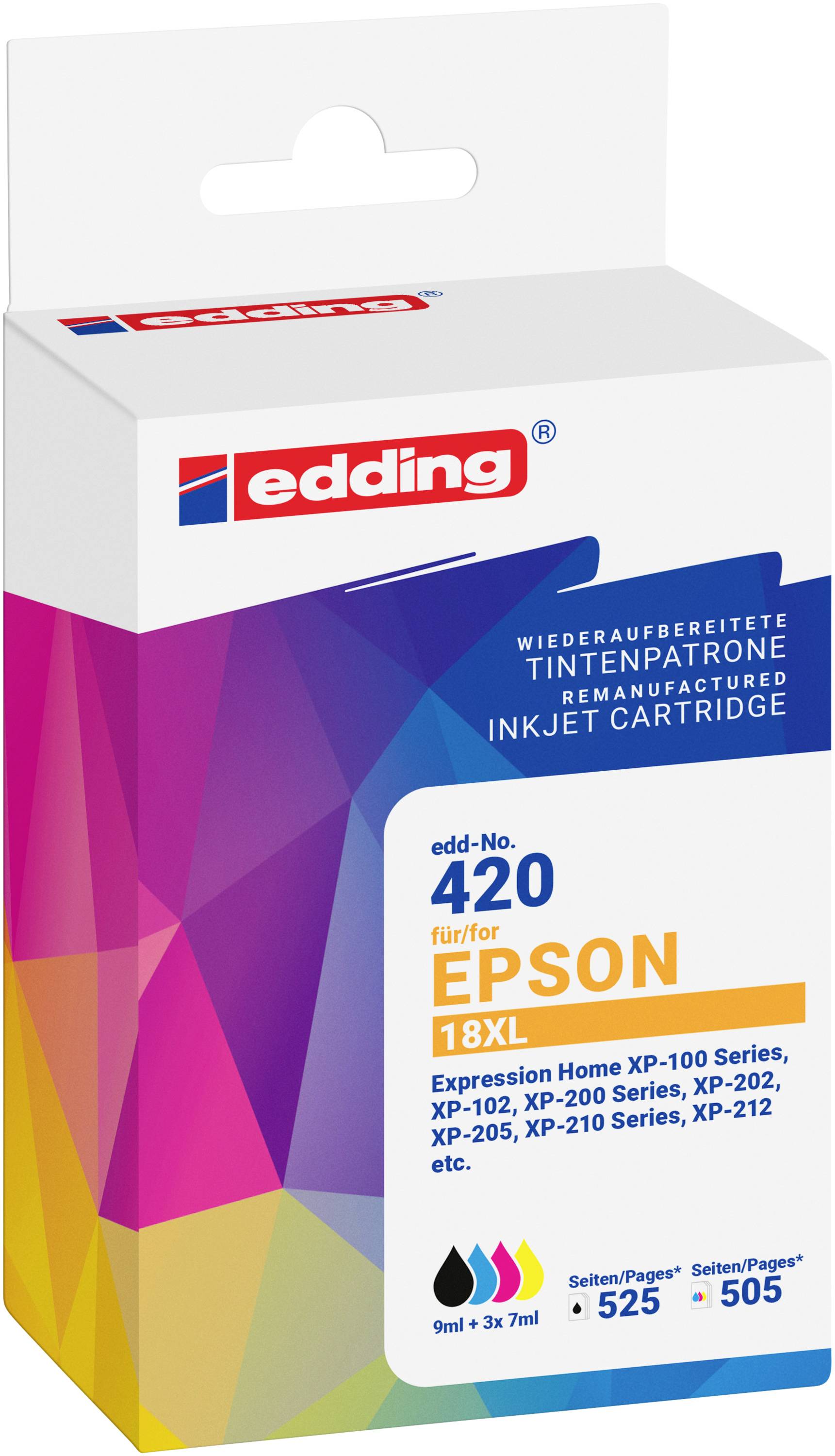 Edding Druckerpatrone ersetzt Epson T18XL Multipack 4 Kompatibel Kombi-Pack Schwarz, Cyan, Magenta, Gelb EDD-420 18-420-01