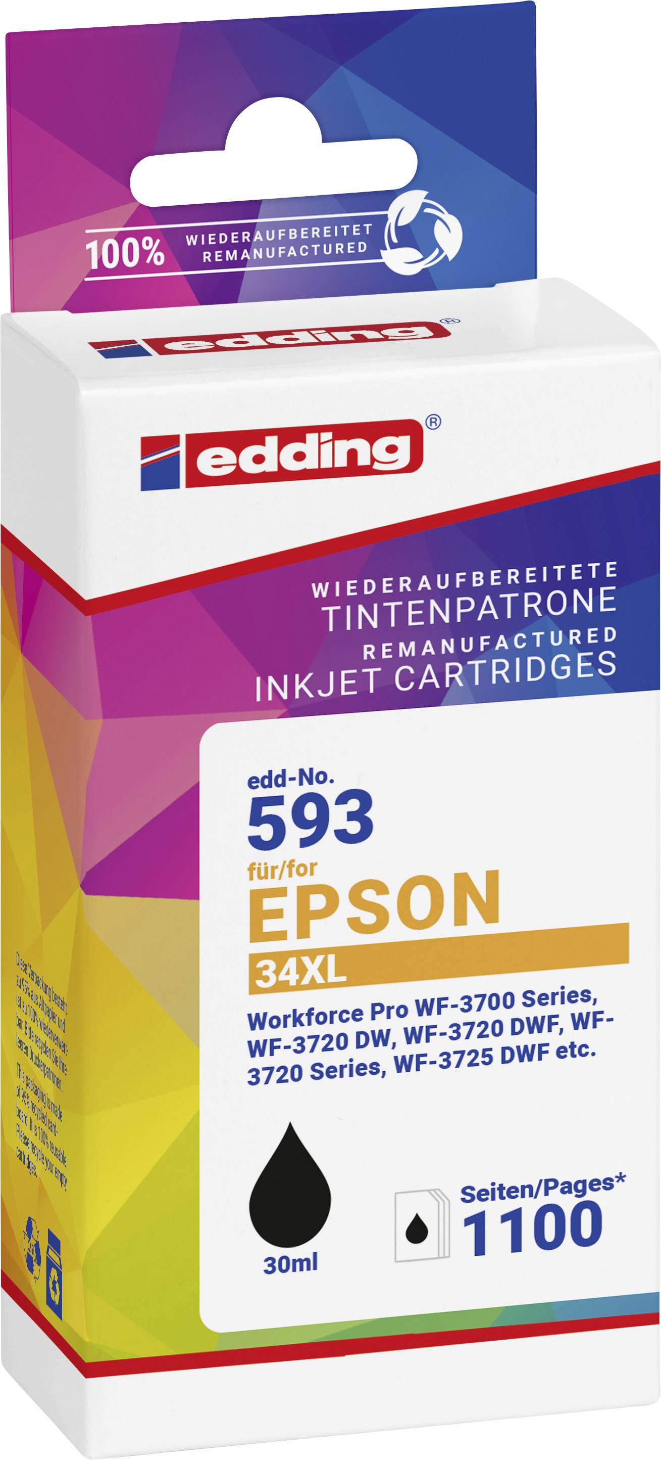 Edding Druckerpatrone ersetzt Epson T3471, 34XL Kompatibel Schwarz EDD-593 18-593-01