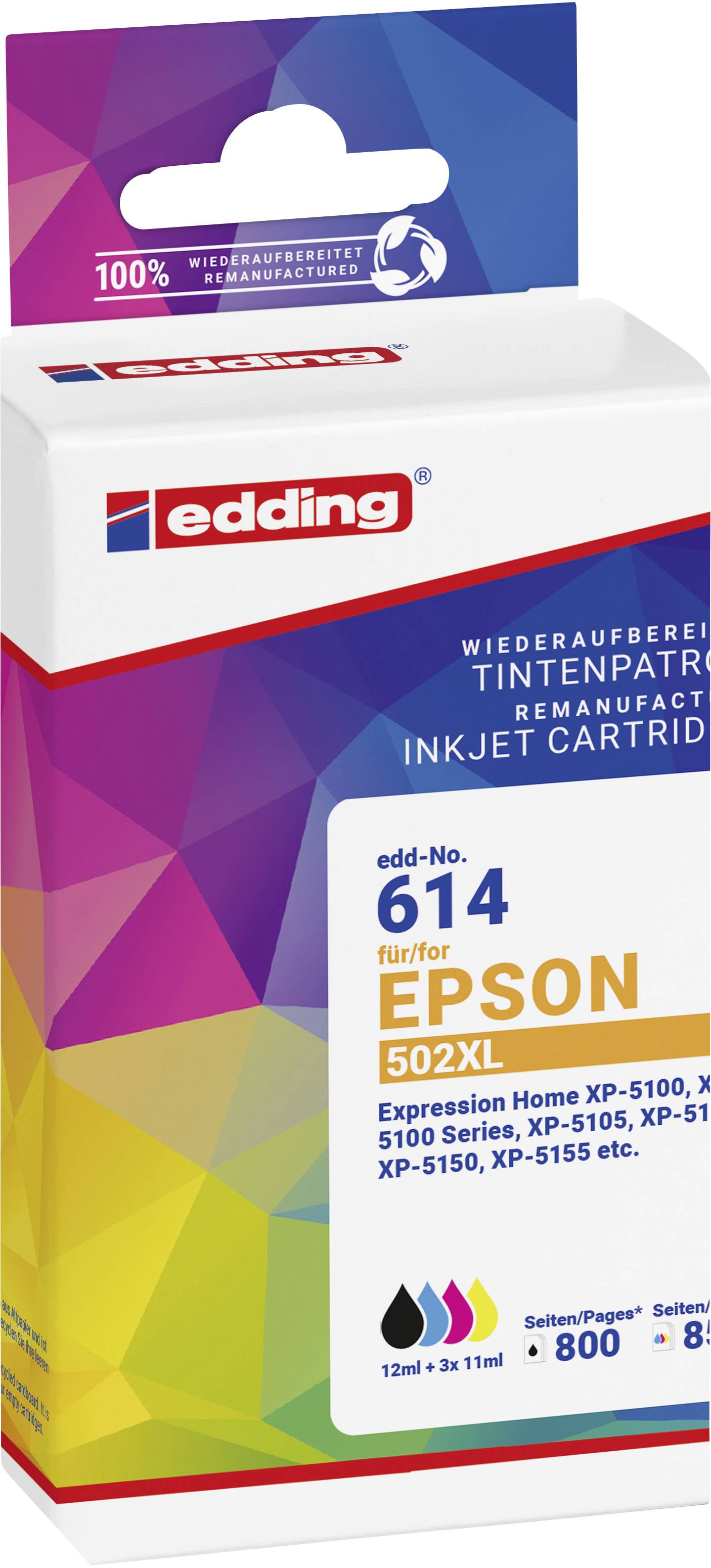 Edding Druckerpatrone ersetzt Epson T02W6, T02W1, T02W2, T02W3, T02W4, 502XL Kompatibel Kombi-Pack