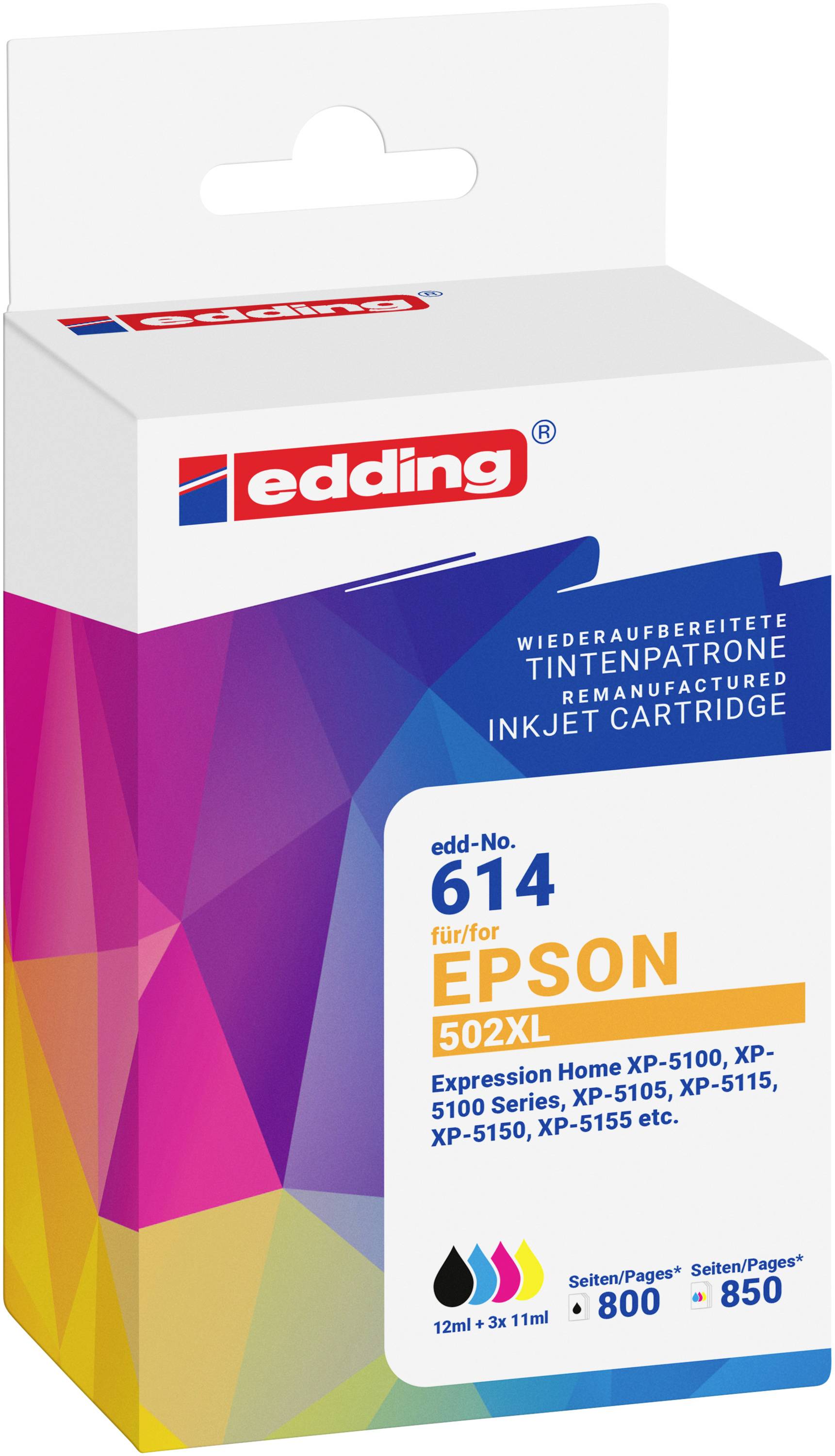 Edding Druckerpatrone ersetzt Epson 502XL Multipack 4 Kompatibel Kombi-Pack Schwarz, Cyan, Magenta, Gelb EDD-614 18-614-01