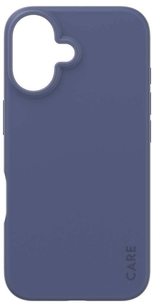 Blaue Handyhülle mit glatter Oberfläche und Ausschnitt für Kamera auf der Rückseite.