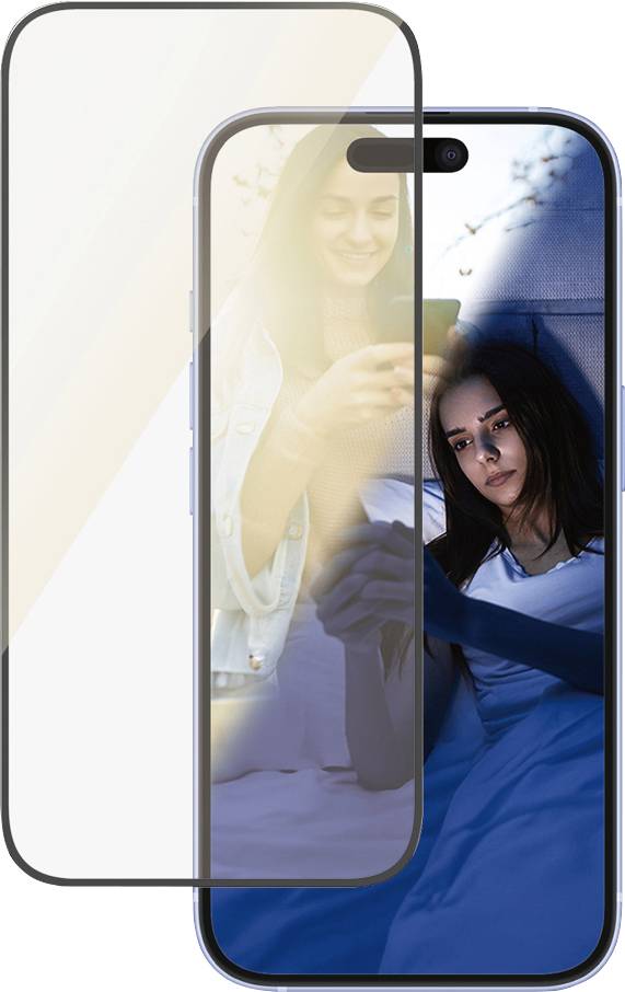 Zwei Frauen schauen auf ihre Smartphones; die vordere Frau wirkt nachdenklich. Im Hintergrund ist die andere Frau lächelnd zu sehen.