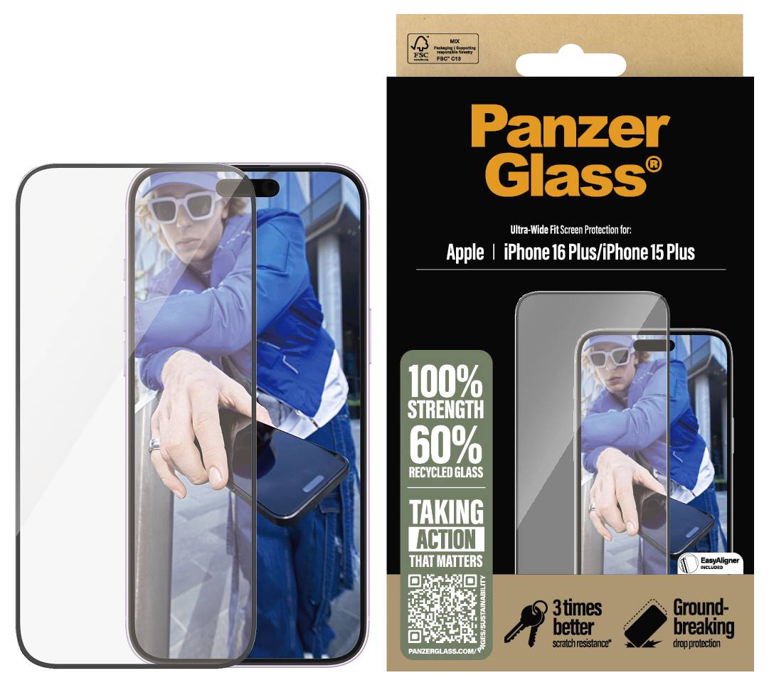 PanzerGlass Ultra-Wide Fit Displayschutzglas Apple iPhone 15 Plus, iPhone 16 Plus 1 St. Anti-Fingerprint, kratzfest 2863