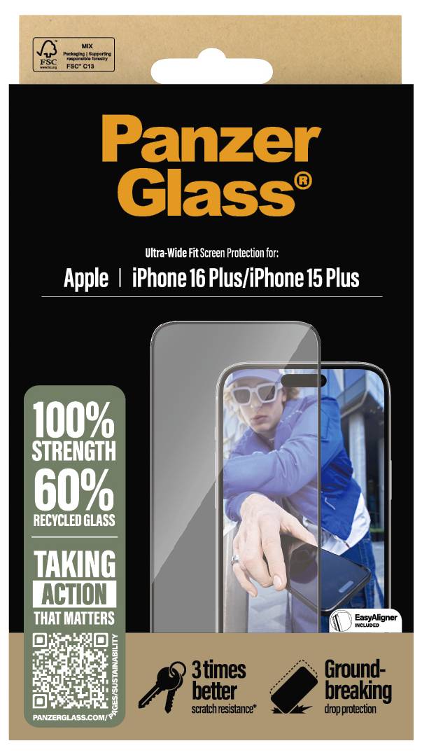 PanzerGlass Ultra-Wide Fit Displayschutzglas Apple iPhone 15 Plus, iPhone 16 Plus 1 St. Anti-Fingerprint, kratzfest 2863
