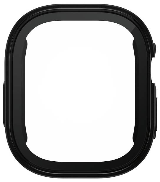 Schwarzer ovaler Rahmen mit abgerundeten Ecken, die ein leeres Zentrum umgeben, auf einem weißen Hintergrund.