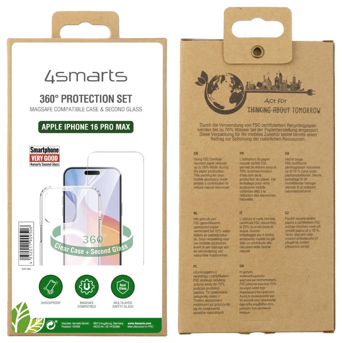 4Smarts 360° Premium Protection Set Backcover Apple iPhone 16 Pro Max Transparent Induktives Laden 541193