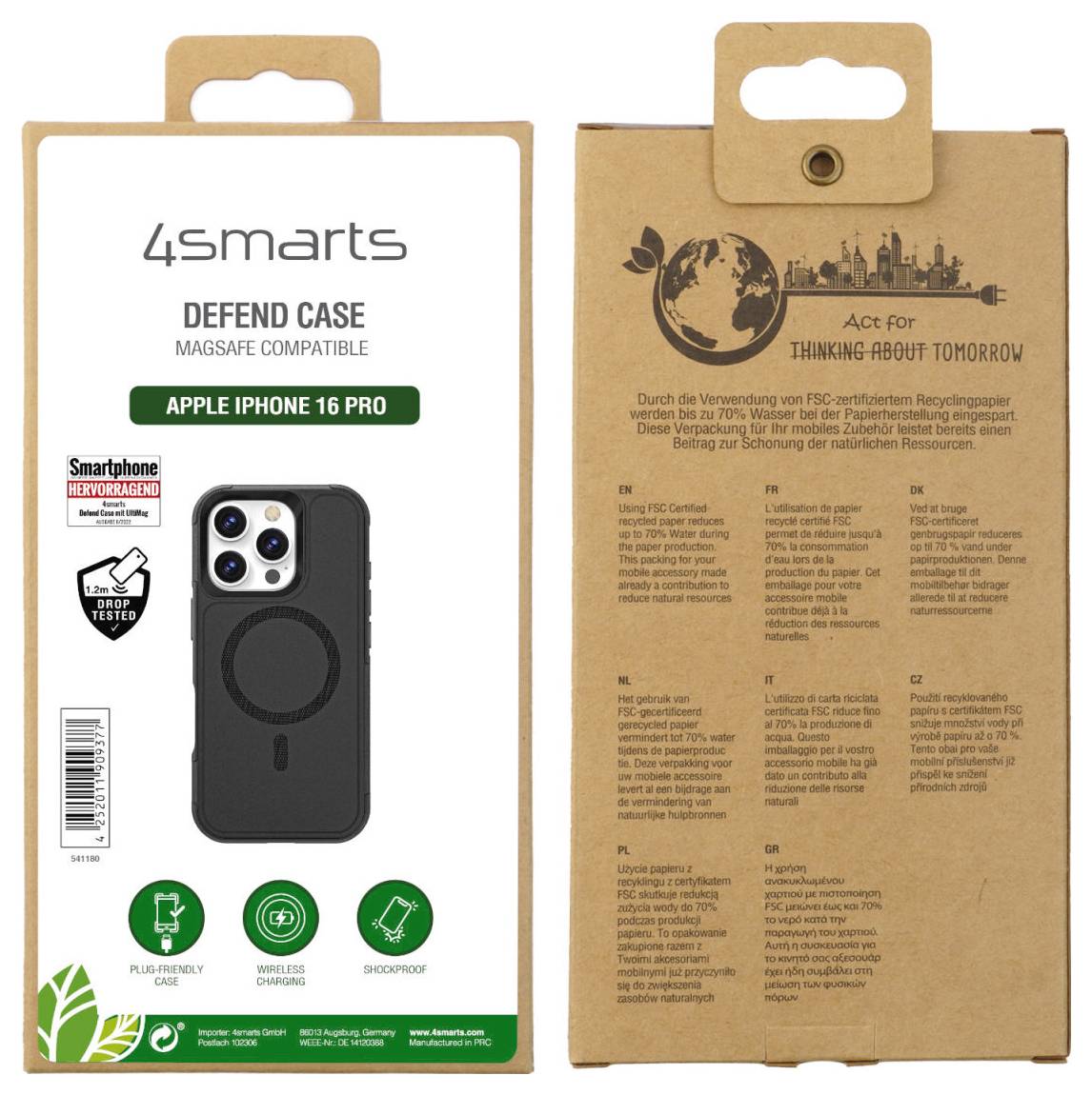 4Smarts Defend Case Backcover Apple iPhone 16 Pro Schwarz Induktives Laden 541180