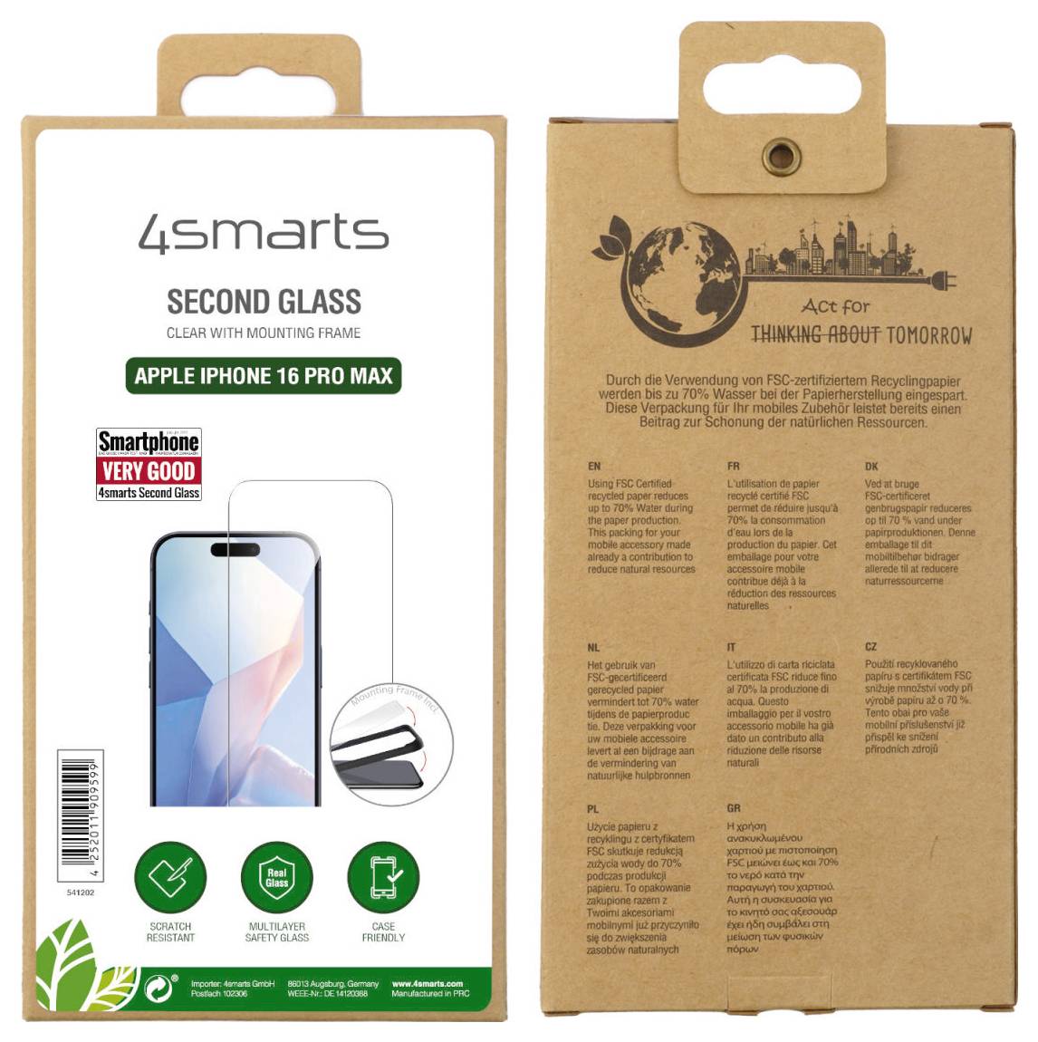 4Smarts Second Glass Displayschutzglas Apple iPhone 16 Pro Max 1 St. Anti-Fingerprint, kratzfest 541202