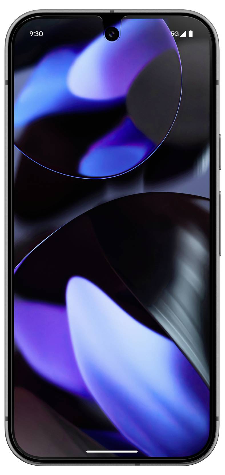 Nahaufnahme eines Smartphones mit leuchtend bunten abstrakten Formen auf dem Display.