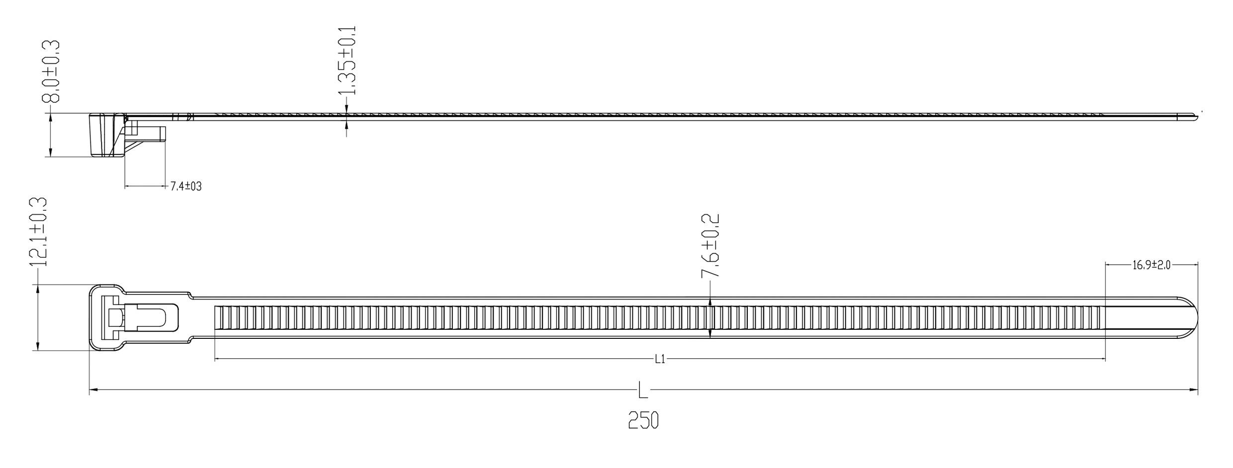 TRU COMPONENTS TC-13340644 TC-RC-250-7.6-N Kabelbinder 250mm 7.6mm Natur Lösbar, chemische Beständigkeit 100St.