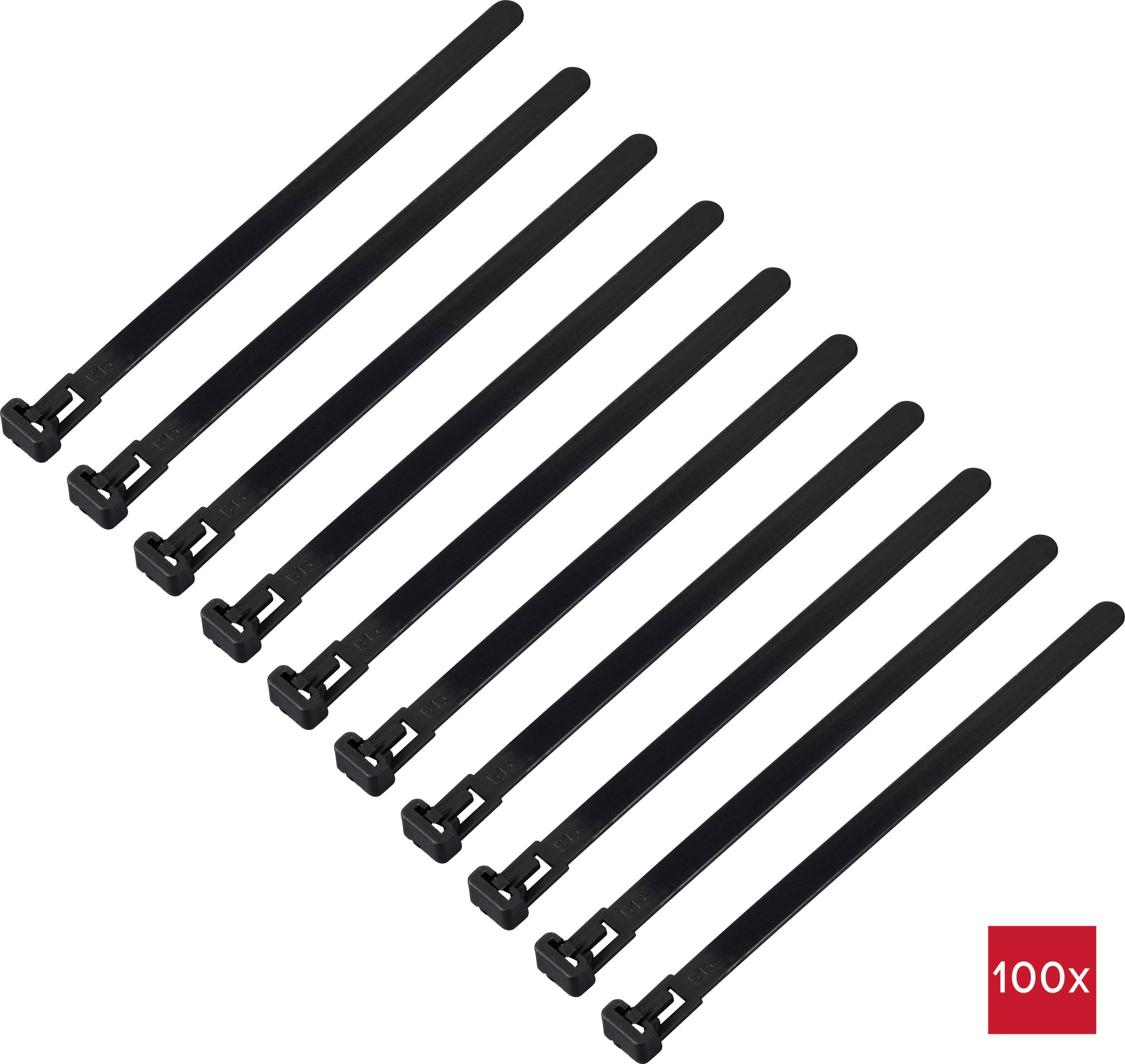 TRU COMPONENTS TC-13340648 TC-RT-150-7.6-B Kabelbinder 150mm 7.6mm Schwarz Lösbar, chemische Beständigkeit, UV-stabilisiert 100St.