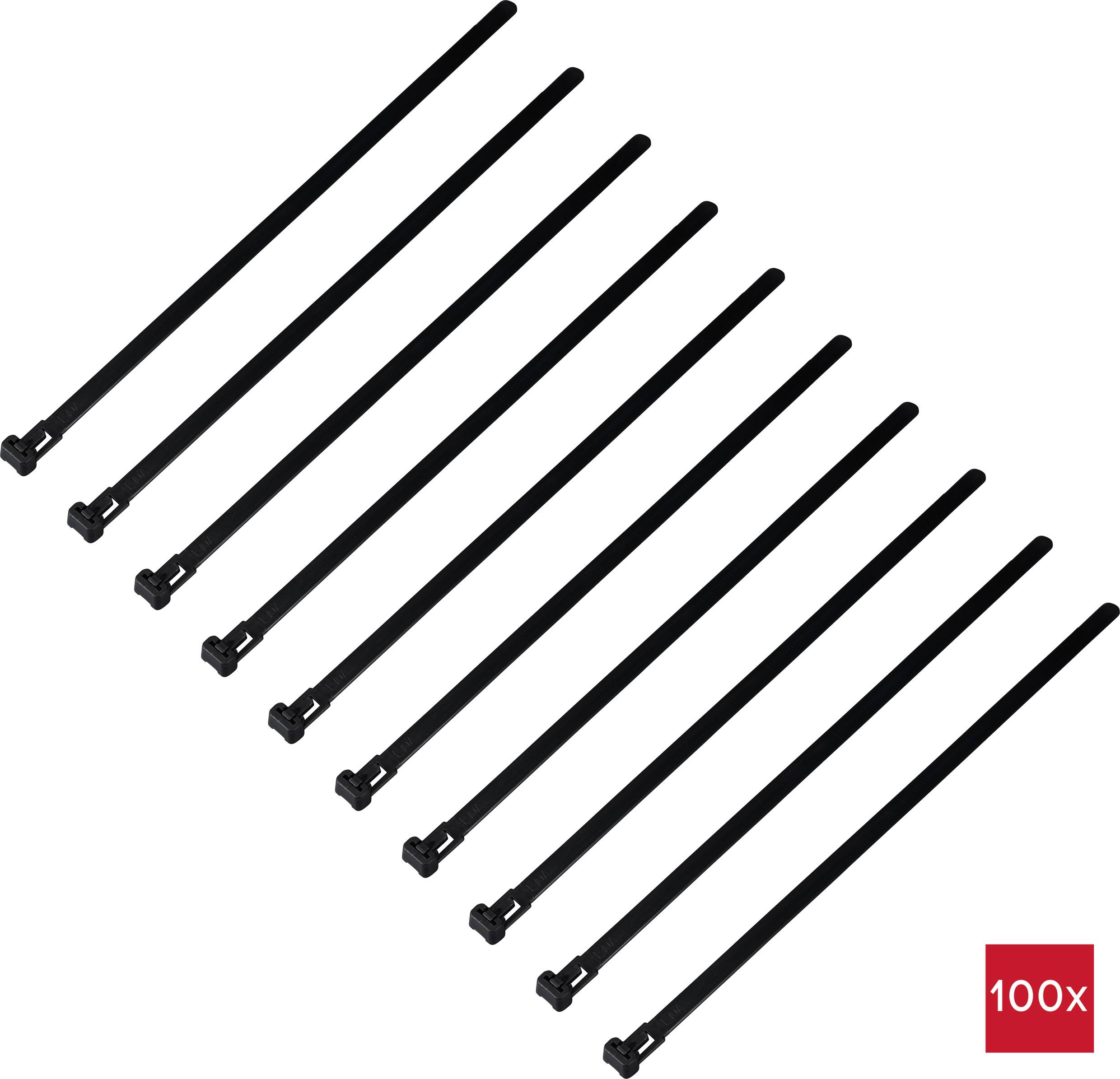 TRU COMPONENTS TC-13340652 TC-RT-250-7.6-B Kabelbinder 250mm 7.6mm Schwarz Lösbar, chemische Beständigkeit, UV-stabilisiert 100St.