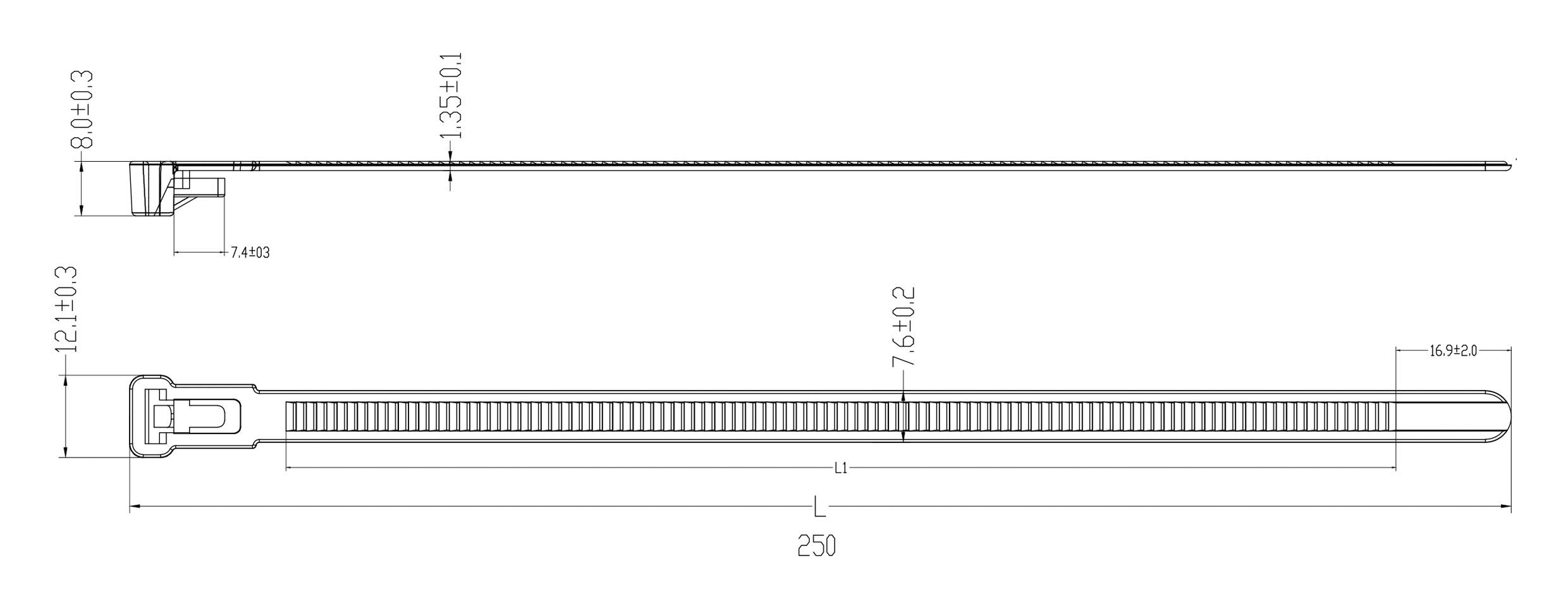 TRU COMPONENTS TC-13340652 TC-RT-250-7.6-B Kabelbinder 250mm 7.6mm Schwarz Lösbar, chemische Beständigkeit, UV-stabilisiert 100St.