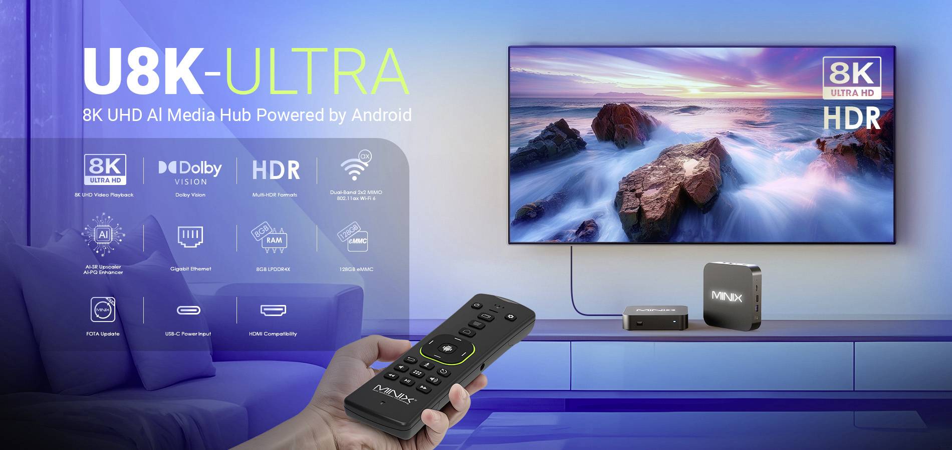 Minix U8K-ULTRA AI Media Hub Powered by Android Streaming Box Miracast