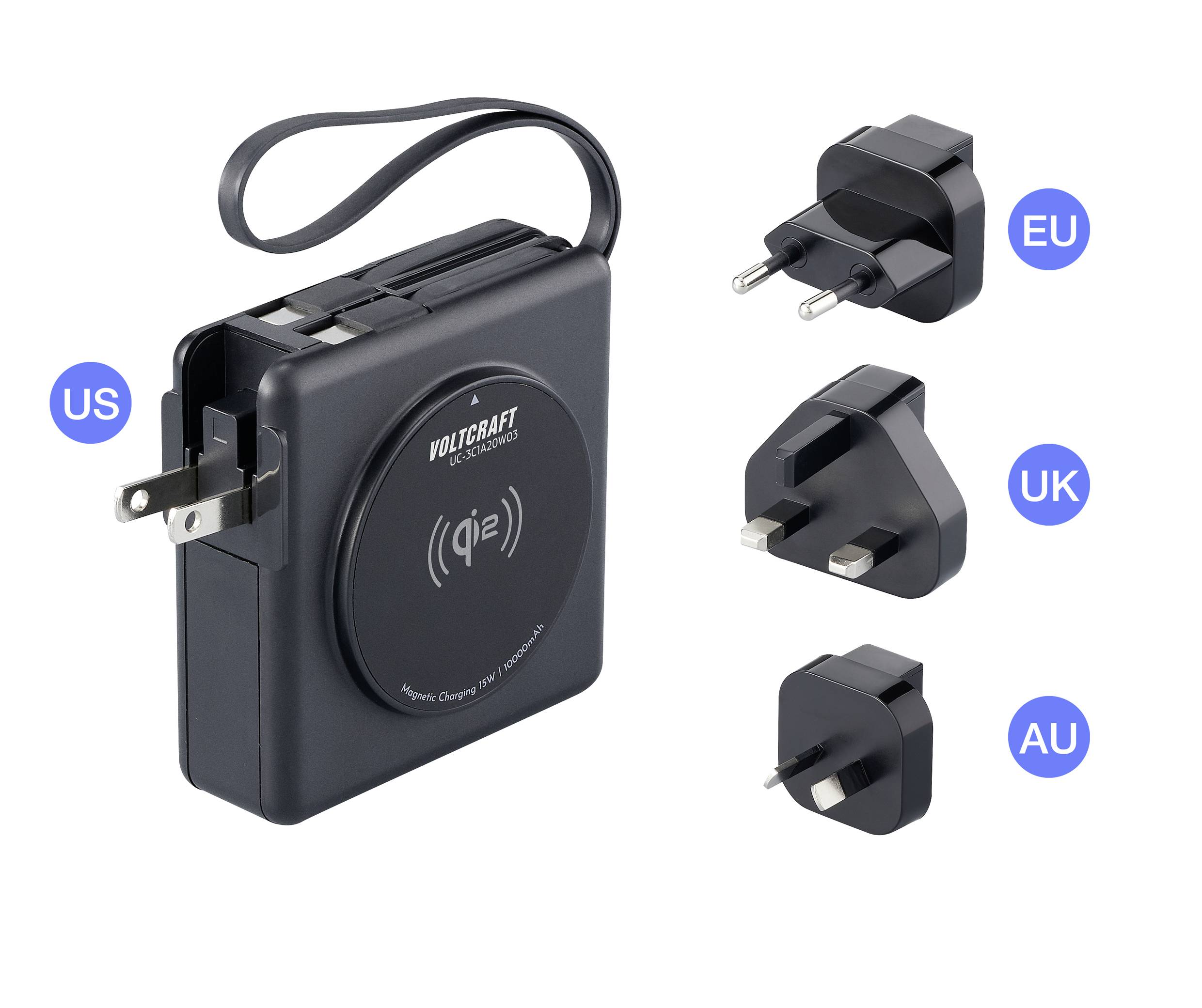 VOLTCRAFT UC-3C1A20W03 Reiseladeadapter 20W 1x USB-A, 3x USB-C® Fast Charge, USB PD Schwarz Innenbereich Wireless Charger