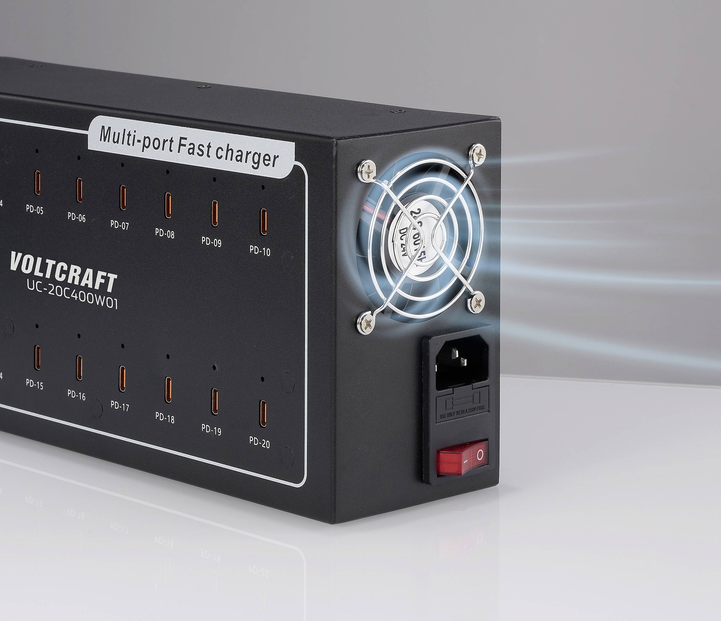 VOLTCRAFT UC-20C400W01 USB Ladegerät 400W 20x USB-C® USB PD Schwarz Innenbereich USB Power Delivery (USB-PD)