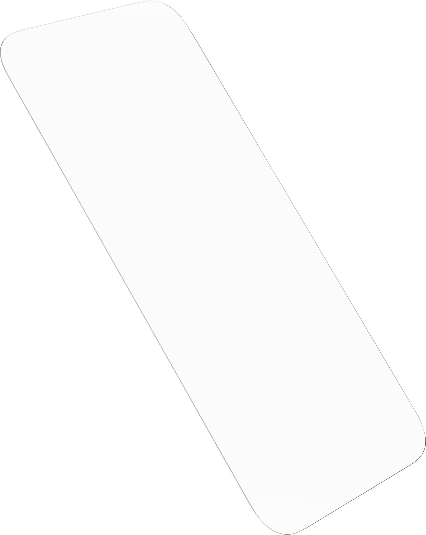 Ein weißes, rechteckiges Objekt mit abgerundeten Ecken, schräg von links unten nach rechts oben im Bild positioniert.