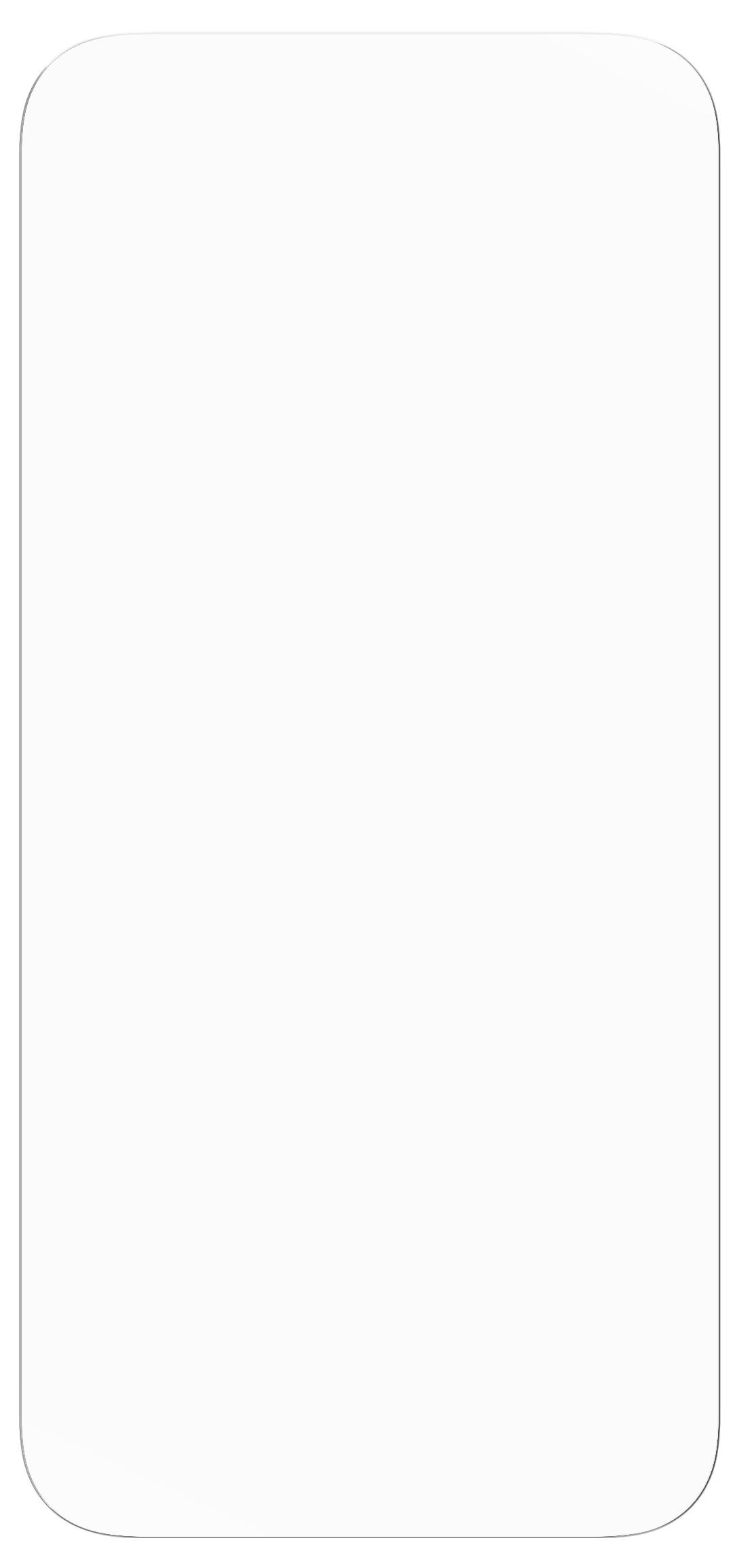 Ein weißes Smartphone-Display mit abgerundeten Ecken, leer und unbeleuchtet, gegen einen weißen Hintergrund.