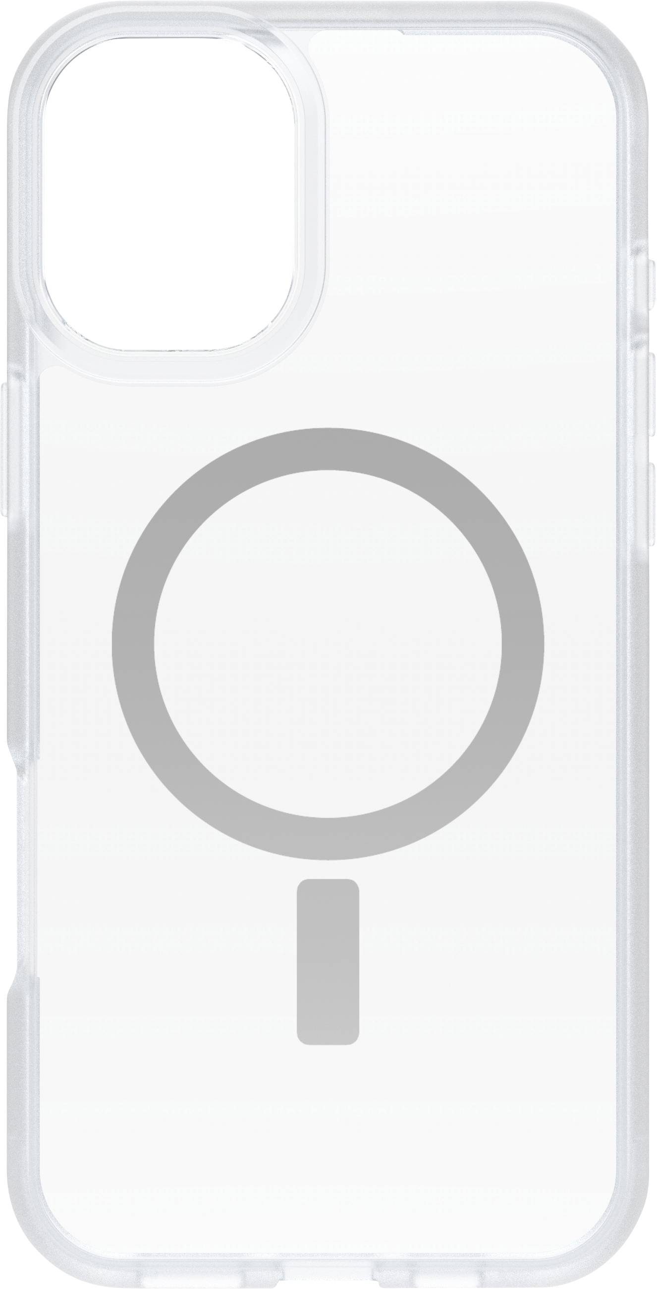 Klare Handyhülle mit einem grauen, kreisförmigen Symbol.