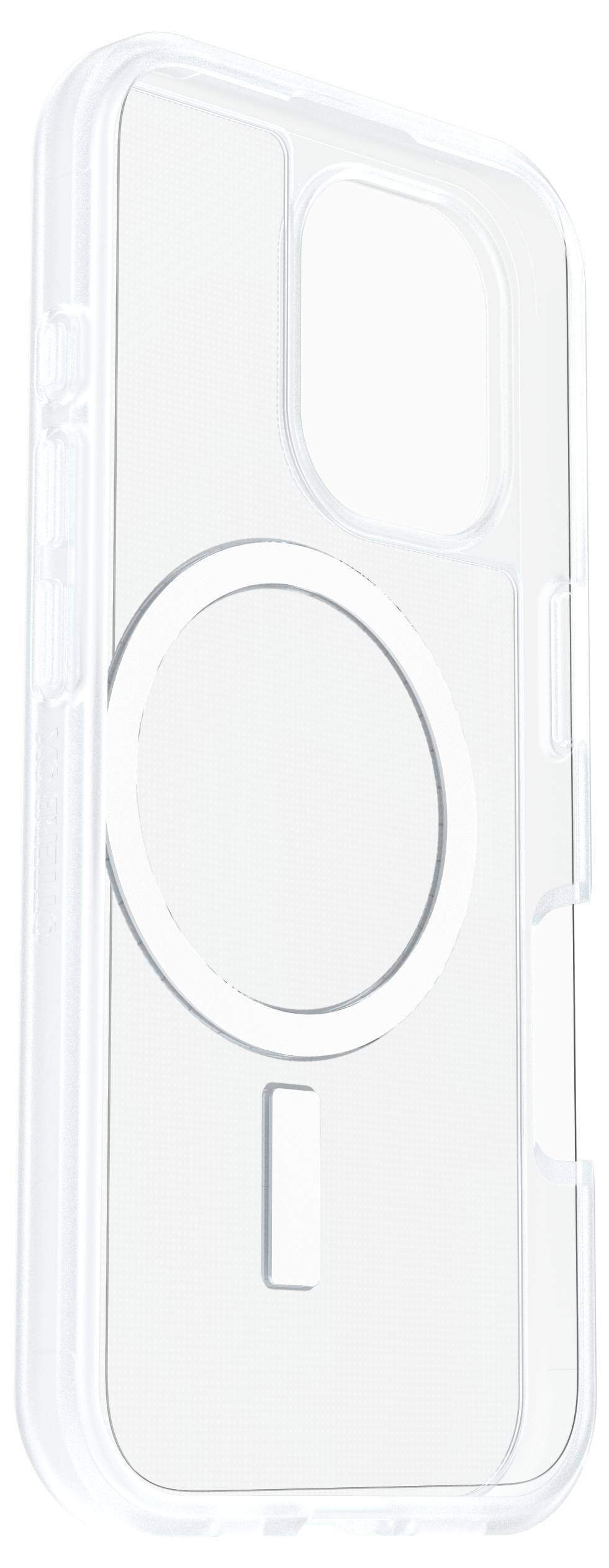 Transparente Smartphone-Hülle mit kreisförmiger Aussparung, passend für Modelle mit MagSafe-Funktion. Klar und schlichtes Design.