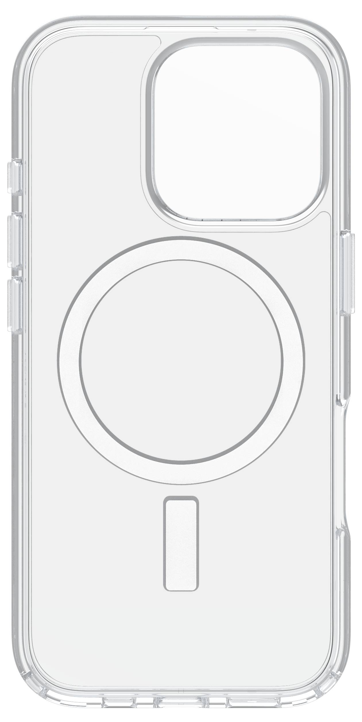 Klarer Smartphone-Schutzcase mit kreisförmigem Design auf der Rückseite, passend für eine Kameraaussparung oben links.