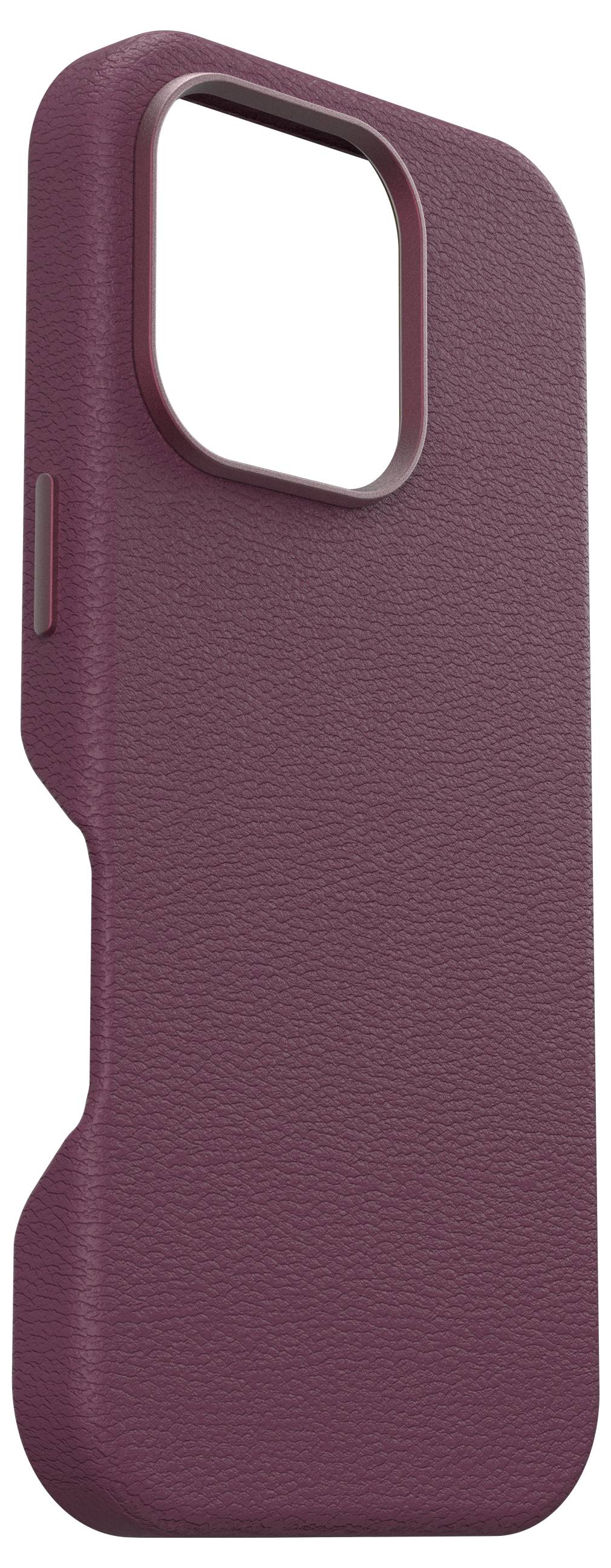 Smartphone-Hülle aus dunkelrotem Material mit texturierter Oberfläche, großer Kameraausschnitt oben.
