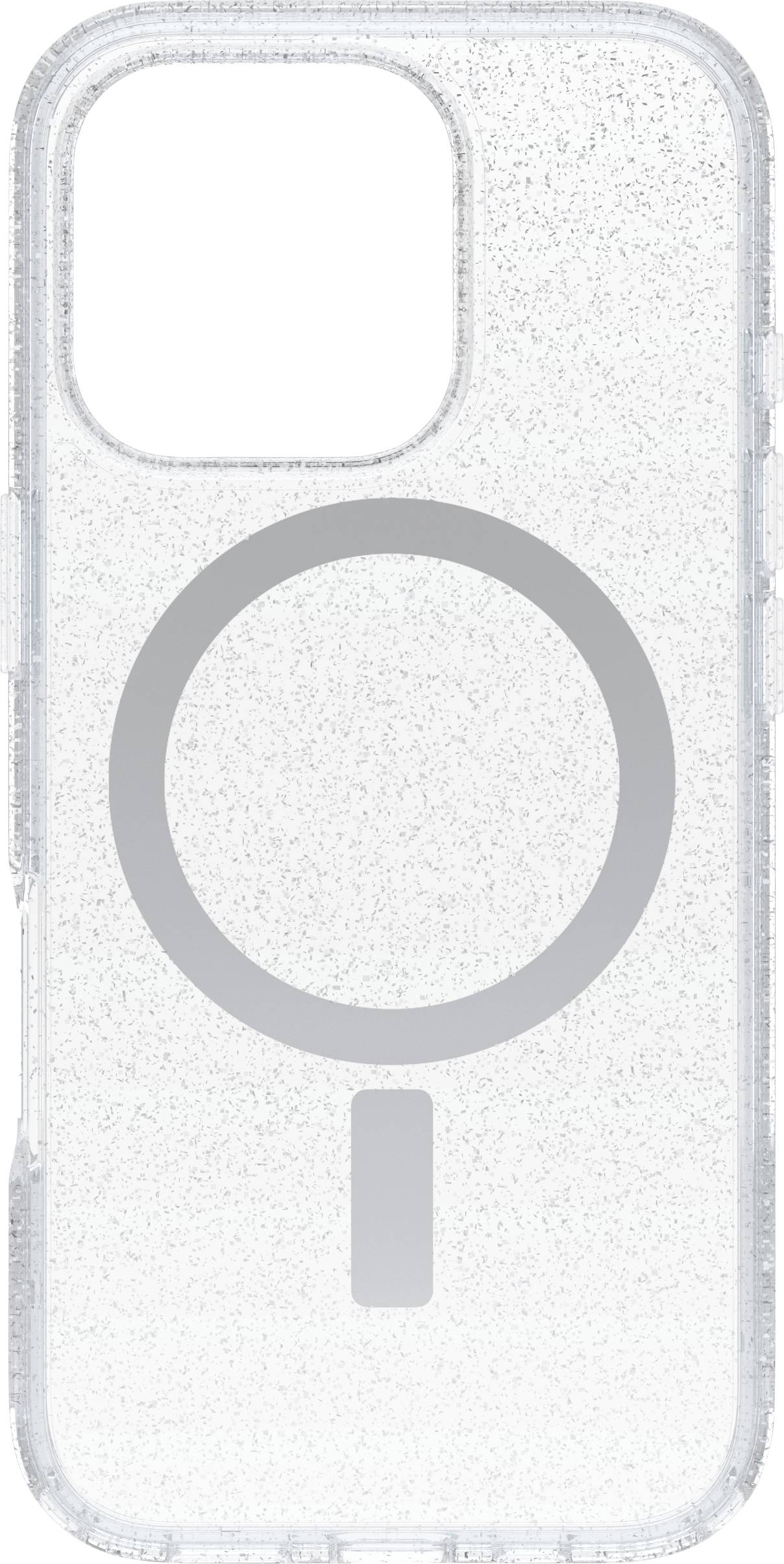 Transparente Handyhülle mit MagSafe-Magneten, kreisförmiges Design auf der Rückseite.