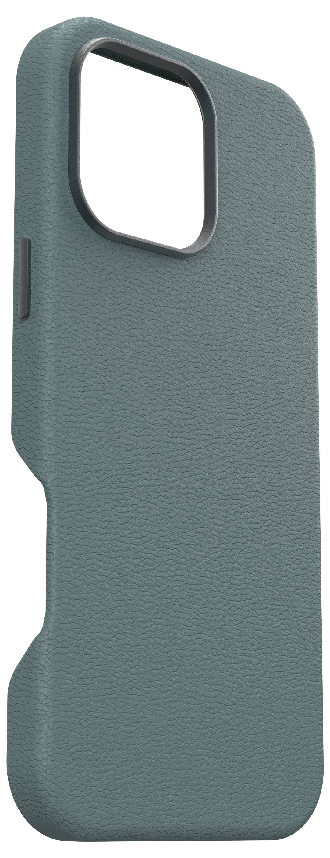 Dunkelgrüne, strukturierte Handyhülle in schlichtem Design mit Aussparungen für Kamera und Tasten.