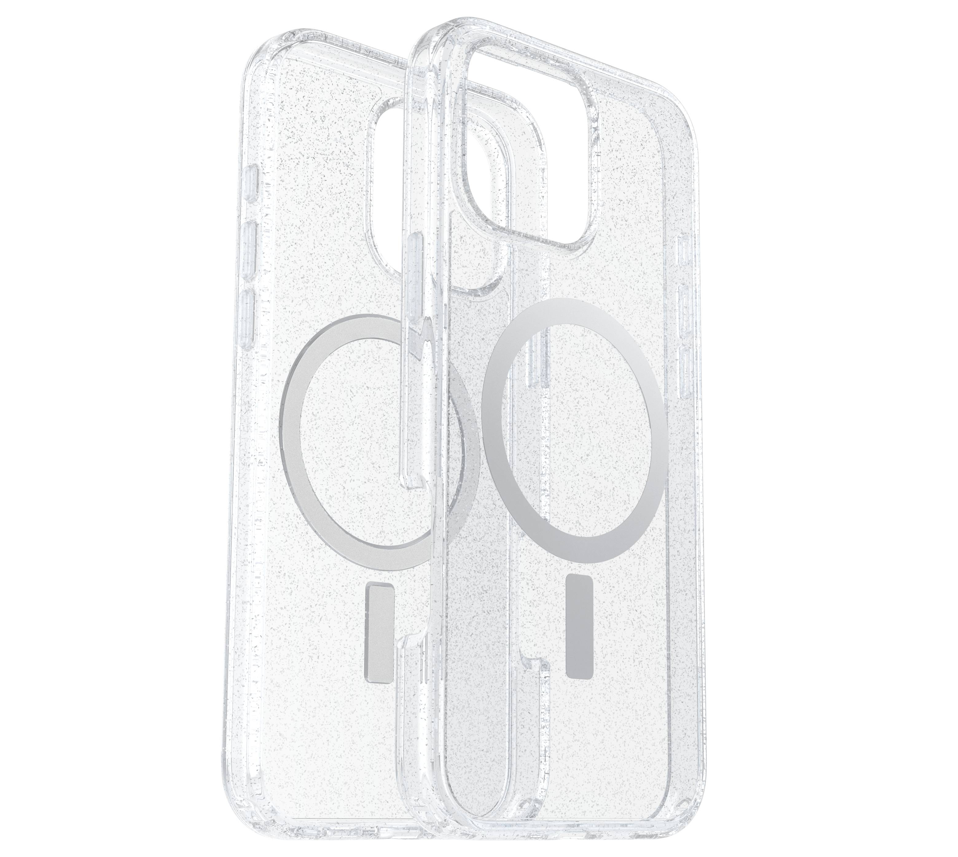 Zwei durchsichtige Handyhüllen mit kreisförmigem MagSafe-Muster, gestapelt hintereinander.