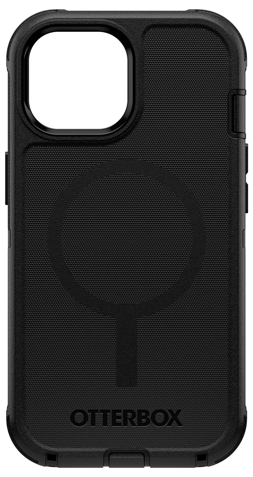 Schwarze OtterBox-Handyhülle mit strukturiertem Design und großem Kameraausschnitt, geeignet für Smartphone-Schutz.