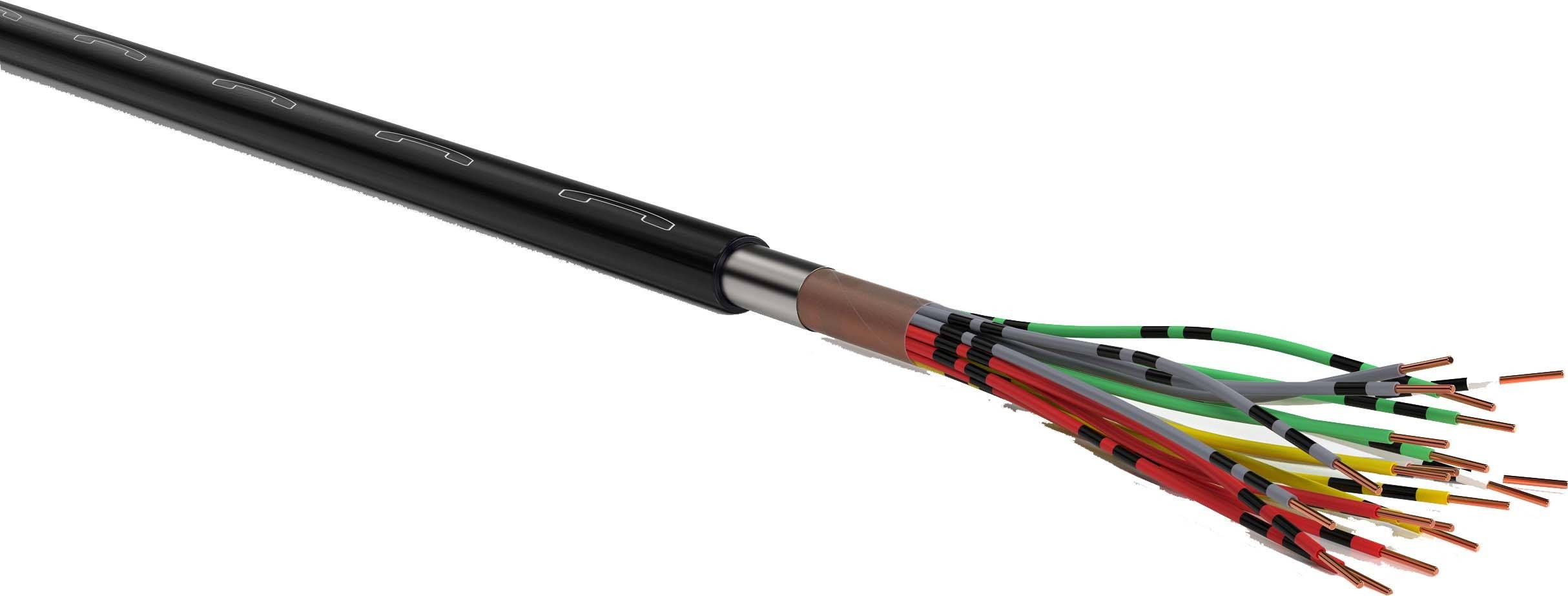 Mehradriges Kabel mit bunten Isolierschichten, die die verschiedenen Kupferleiter umhüllen.