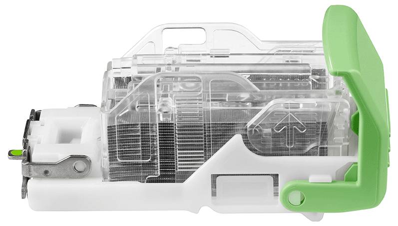 Austausch-Tonerkassette mit grünem Griff, transparentem Gehäuse und einem Pfeil, der die Einbaurichtung anzeigt.