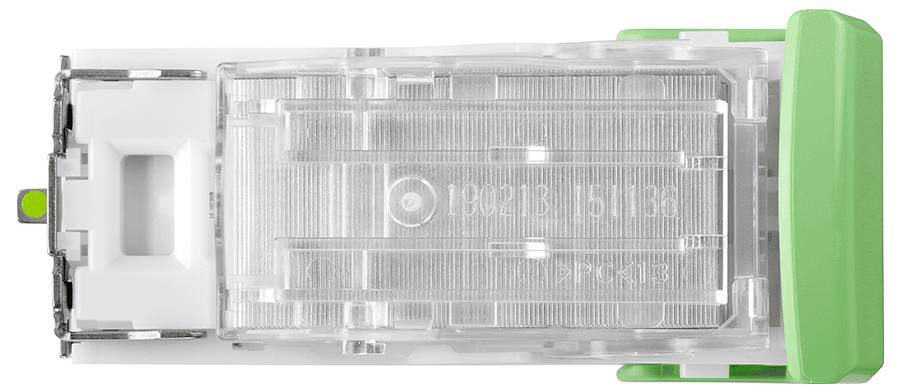 Eine durchsichtige Kunststoff-Sicherung mit einem grünen Hebel auf der rechten Seite, von oben betrachtet. Der Sicherungskörper weist Zahlen und Markierungen auf.