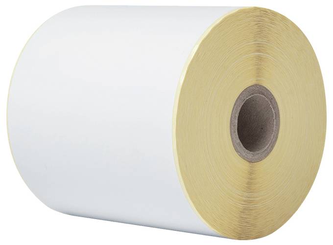 Eine große, weiße Papierrolle mit einem braunen Innenkern, aus einem Blickwinkel betrachtet.