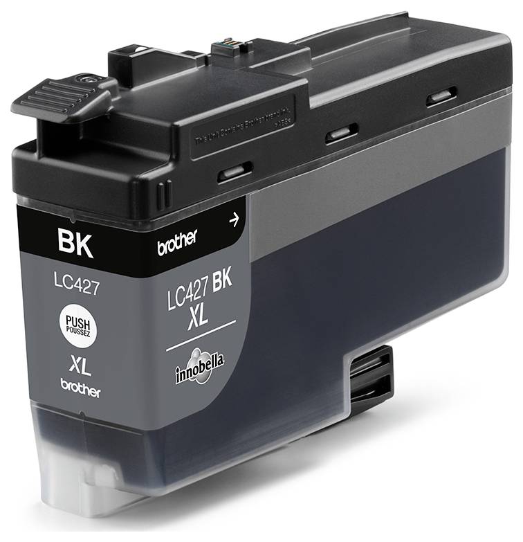 Brother Tintenpatrone LC427 BK XL in Schwarz, mit 'PUSH'-Taste zum Herausnehmen. Enthält Tinte der Hochkapazitäts-'Innobella'-Reihe für Drucker.