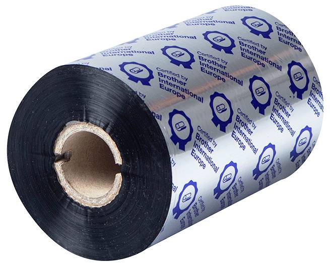 Eine Rolle Thermotransferband, verwendet zum Drucken von Etiketten, mit der Aufschrift 