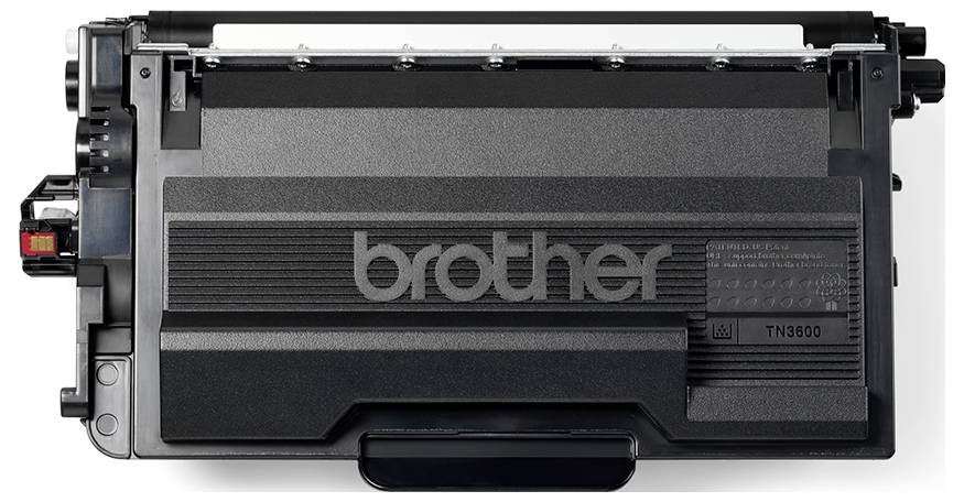 'Brother TN-6600' Tonerkartusche, schwarz, mit 'Brother'-Logo prominent auf der Vorderseite, eine rechteckige Konstruktion mit Anschlusspunkten zeigend.