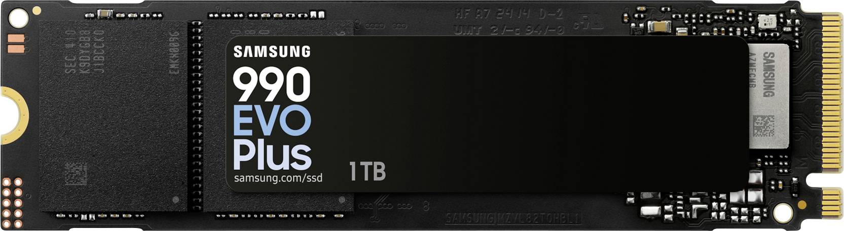 Samsung 990 EVO Plus SSD mit 1 TB Kapazität, schwarze Platine. Geeignet für schnellen Speicherzugriff und Datenverarbeitung.