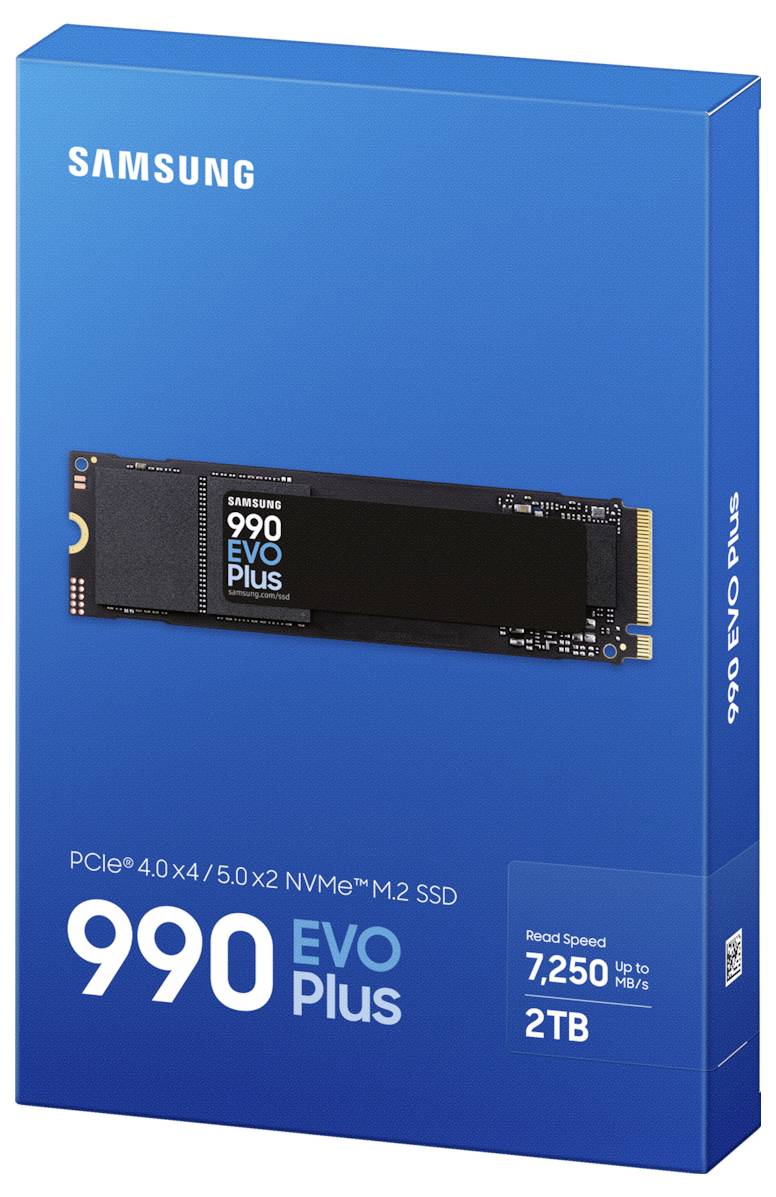 Samsung 990 EVO Plus 2 TB Interne M.2 PCIe NVMe SSD 2280 M.2 NVMe PCIe 4.0 x4, M.2 NVMe PCIe 5.0 x2 Retail MZ-V9S2T0BW