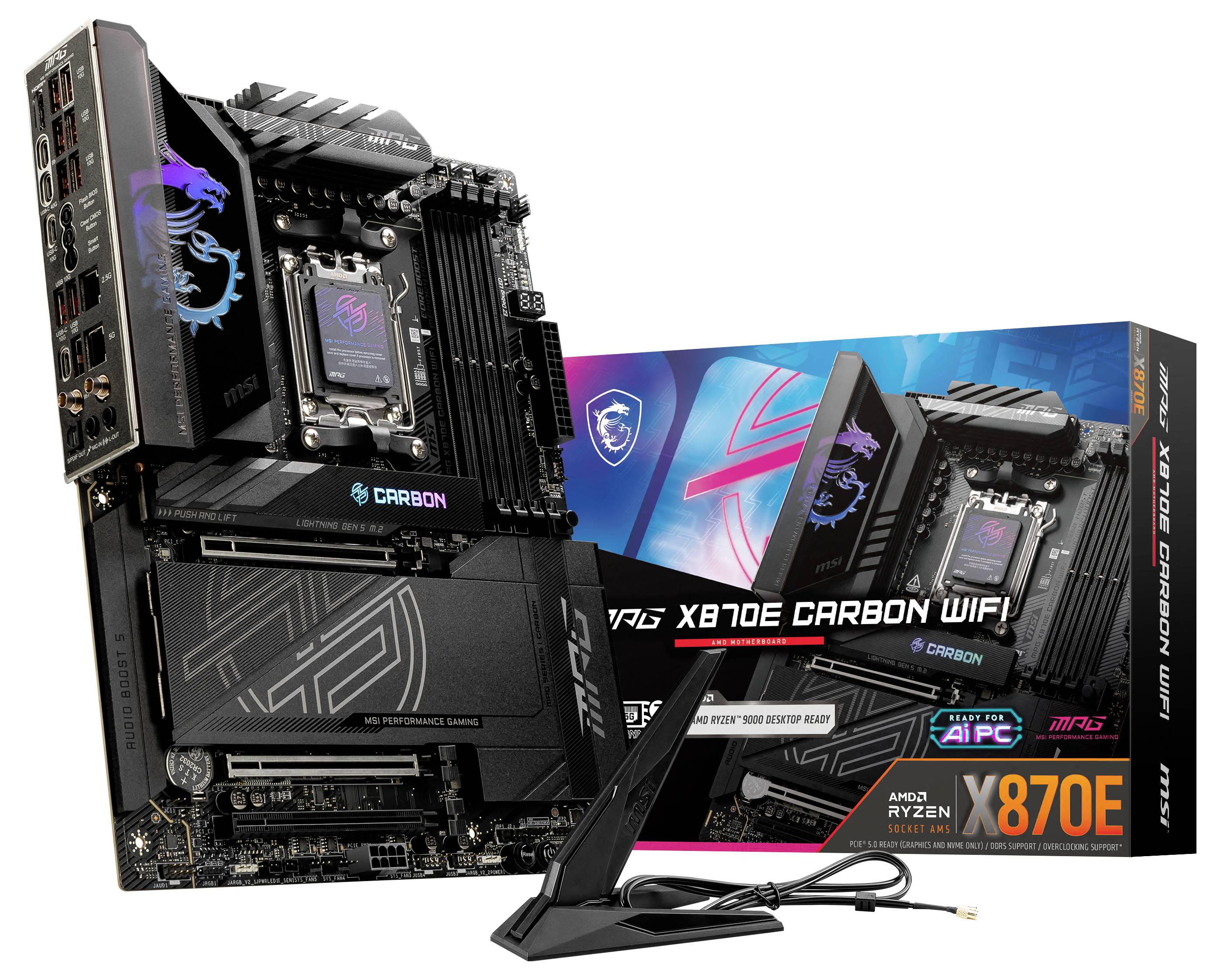 MSI MPG X870E Carbon Wifi (AM5) Mainboard Sockel (PC) AMD® AM5 Formfaktor (Details) ATX Mainboard-Chipsatz AMD® X870