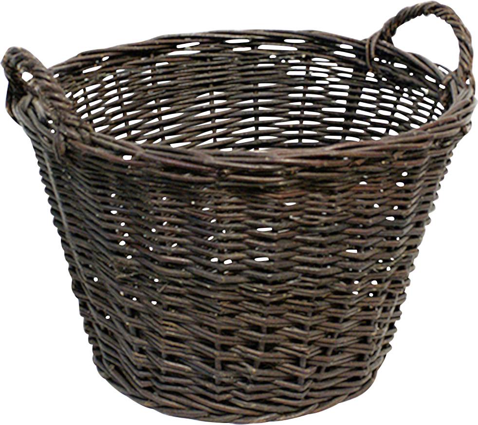 Ein leerer, brauner Weidenkorb mit zwei Griffen. Ideal zum Tragen oder Aufbewahren kleinerer Gegenstände.