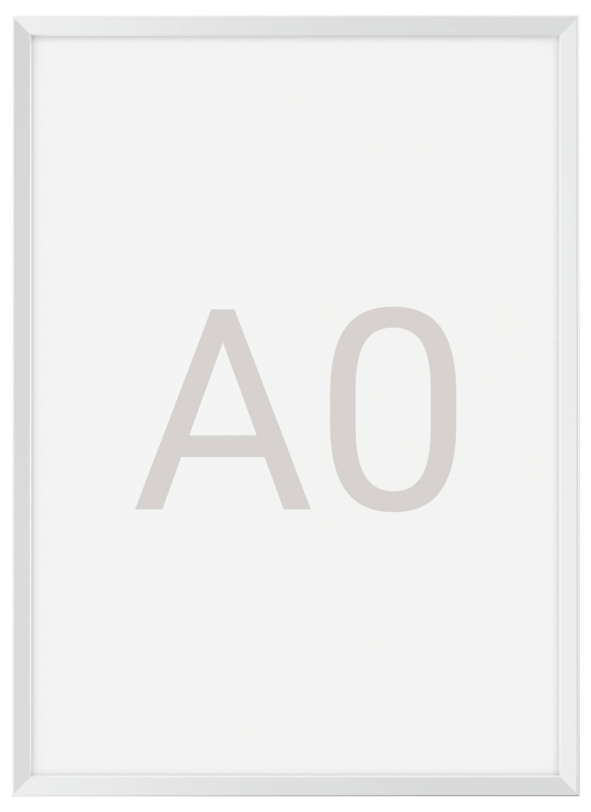 Weißer Bilderrahmen in Größe A0, leer, mit grauem Rand.
